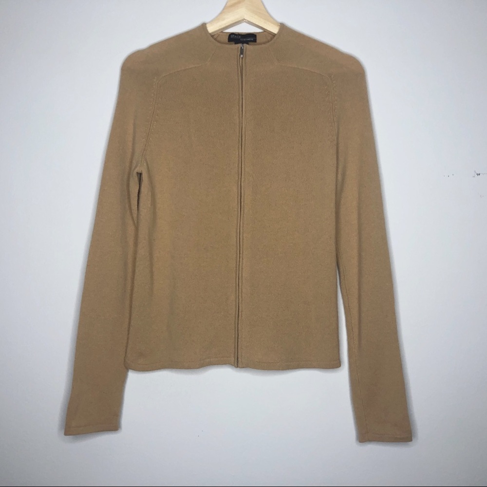 GRACE 100% Cashmere Camel Zip Cardigan Small